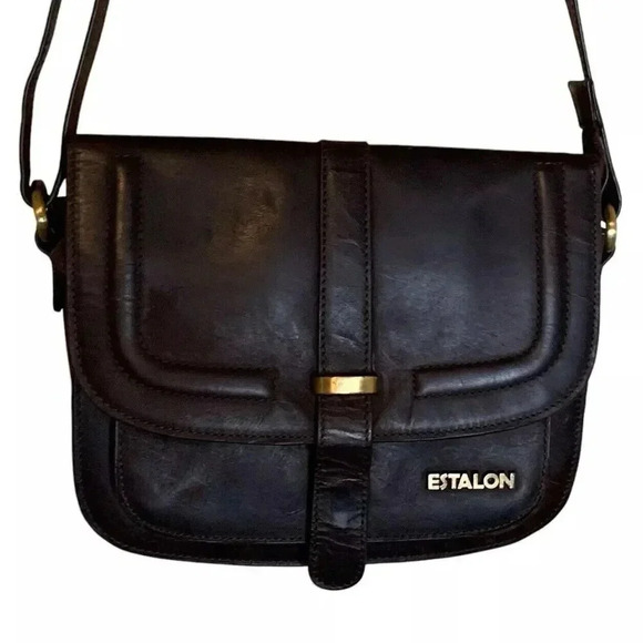 Estalon Brown Leather Multi Pocket Crossbody Travel Purse Sling Saddle Satchel - Picture 1 of 12
